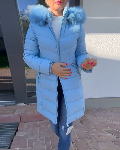 Isabell™ - Lässige einfarbige wattierte jacke mit reißverschluss und tasche