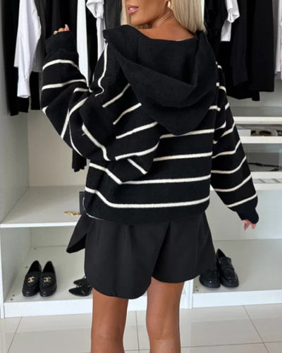 Alia™ - Lässige Jacke mit Streifen Kapuze und Knopfleiste