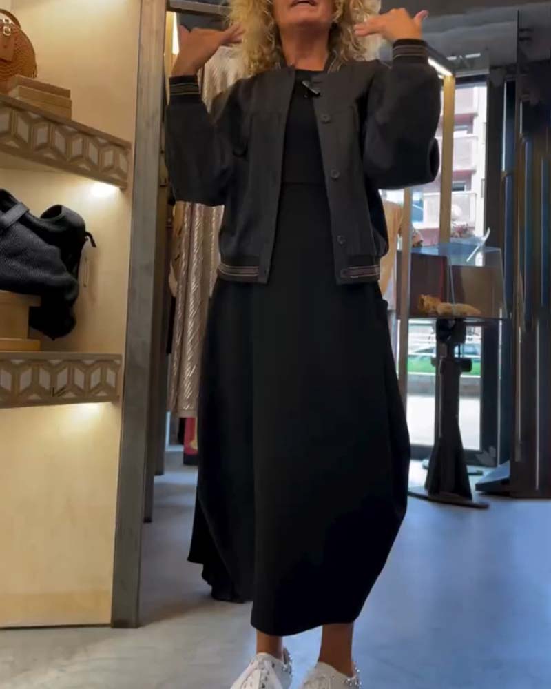 Amara™ - Lässige einfarbige jacke mit stehkragen und knopf
