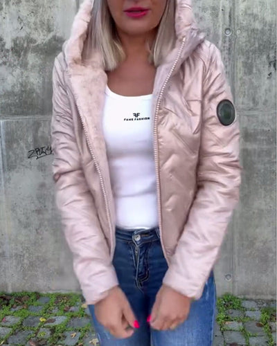 Lilien™ - Lässige einfarbige wattierte jacke mit reißverschluss und kapuze