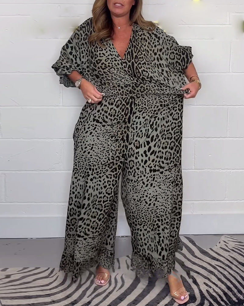 Eleganter Jumpsuit mit Leopardenmuster und Schnürung