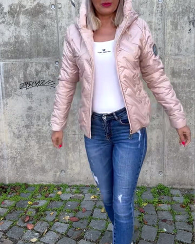 Lilien™ - Lässige einfarbige wattierte jacke mit reißverschluss und kapuze