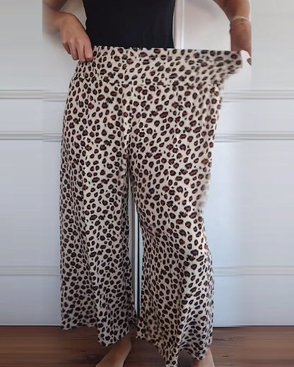 Lässige Hose mit weitem Bein und Leopardenmuster