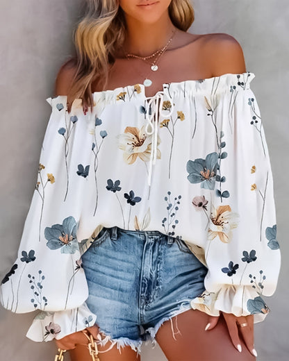 Floral bedrucktes One-Shoulder-Top