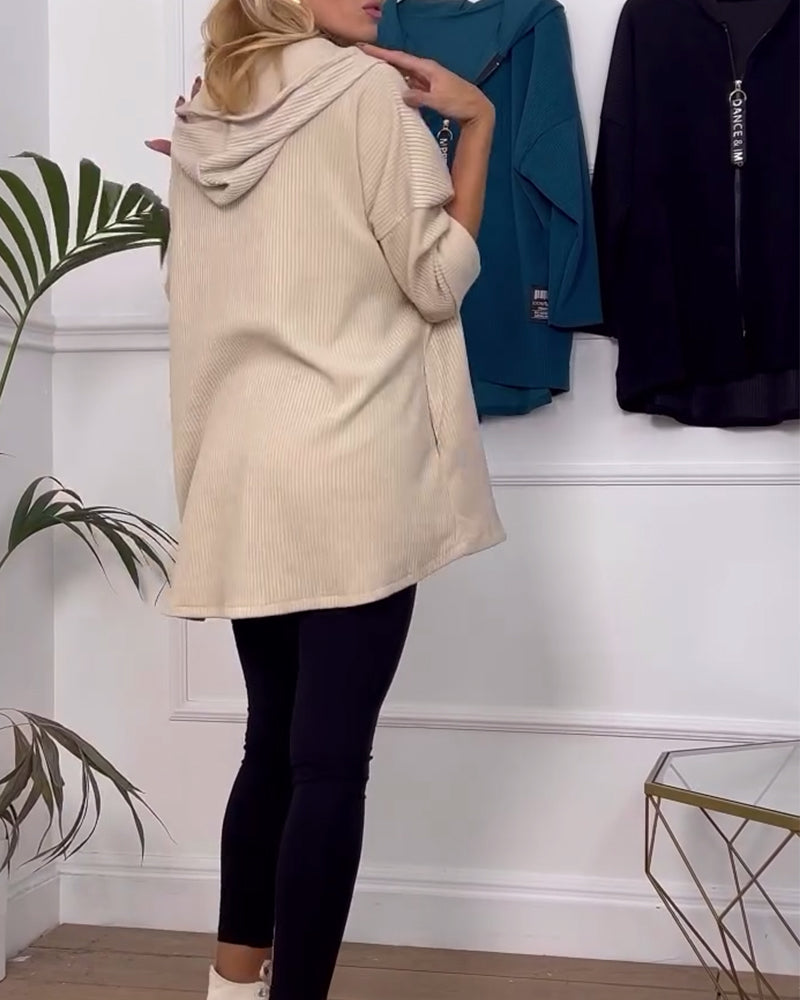 Leora™ - Lässiger einfarbiger mantel mit reißverschluss und kapuze