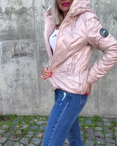 Lilien™ - Lässige einfarbige wattierte jacke mit reißverschluss und kapuze