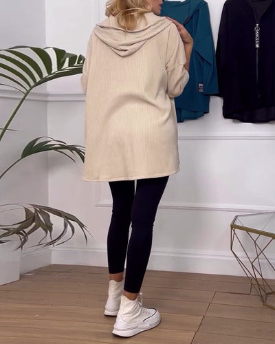 Leora™ - Lässiger einfarbiger mantel mit reißverschluss und kapuze