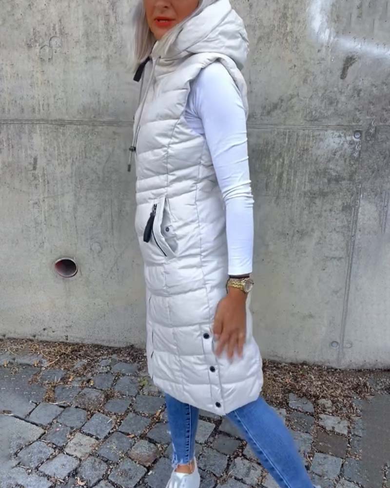 Ärmellose, lässige Steppjacke mit Kapuze und Reißverschluss