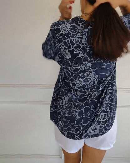 Bluse V-Ausschnitt Button-Down Bedruckt