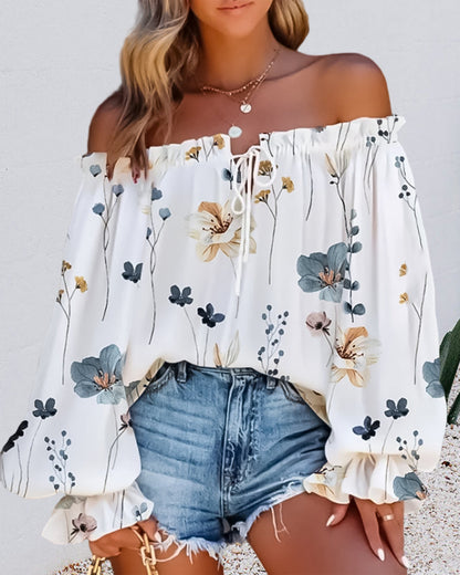 Floral bedrucktes One-Shoulder-Top