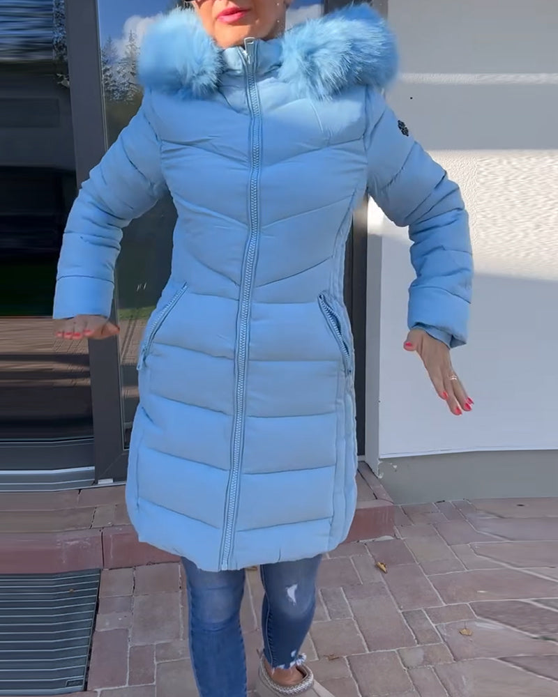Isabell™ - Lässige einfarbige wattierte jacke mit reißverschluss und tasche
