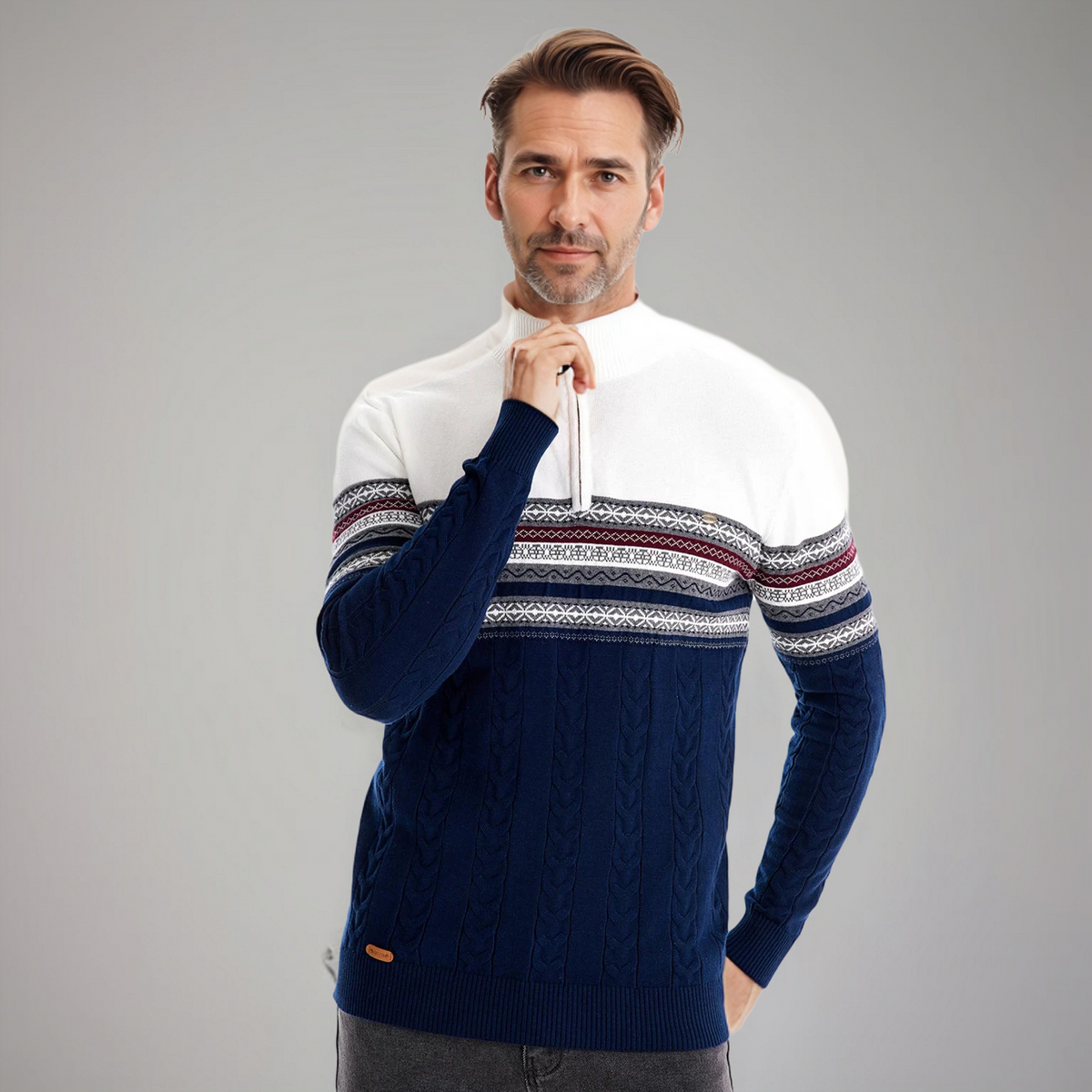 Stylischer Fair-Isle-Pullover mit halbem Reißverschluss