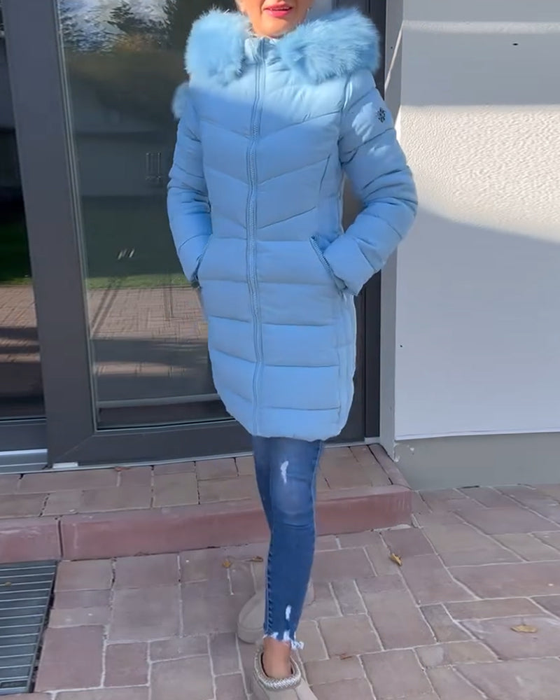Isabell™ - Lässige einfarbige wattierte jacke mit reißverschluss und tasche