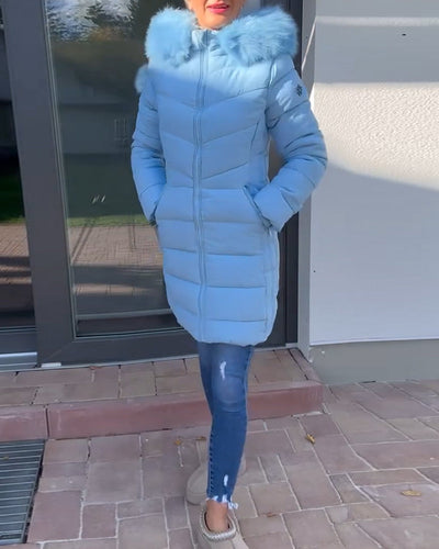 Isabell™ - Lässige einfarbige wattierte jacke mit reißverschluss und tasche