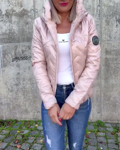 Lilien™ - Lässige einfarbige wattierte jacke mit reißverschluss und kapuze