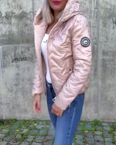 Lilien™ - Lässige einfarbige wattierte jacke mit reißverschluss und kapuze