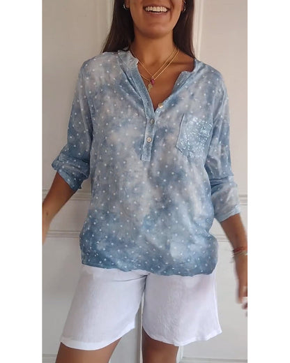 Bluse mit V-Ausschnitt und Knopfleiste mit Sternen-Print