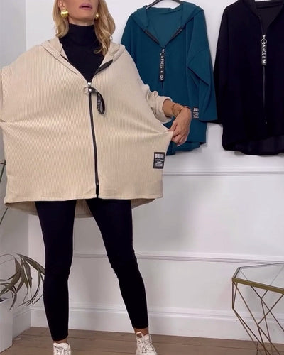 Leora™ - Lässiger einfarbiger mantel mit reißverschluss und kapuze