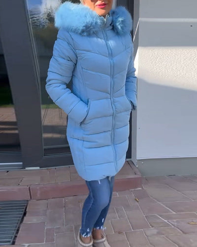 Isabell™ - Lässige einfarbige wattierte jacke mit reißverschluss und tasche