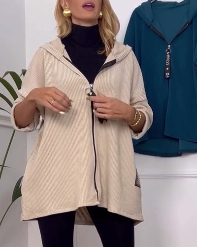Leora™ - Lässiger einfarbiger mantel mit reißverschluss und kapuze